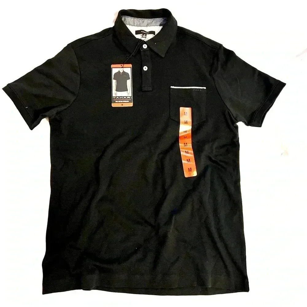 NEW TAHARI Men's Pima Cotton Short Sleeves Polo - Black